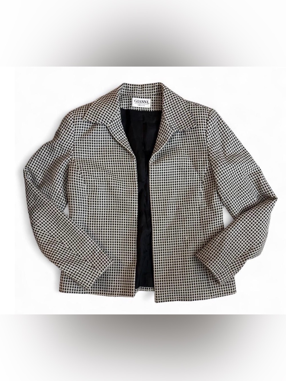 Gianni Black & White Grid-Check Cotton &Wool Blazer